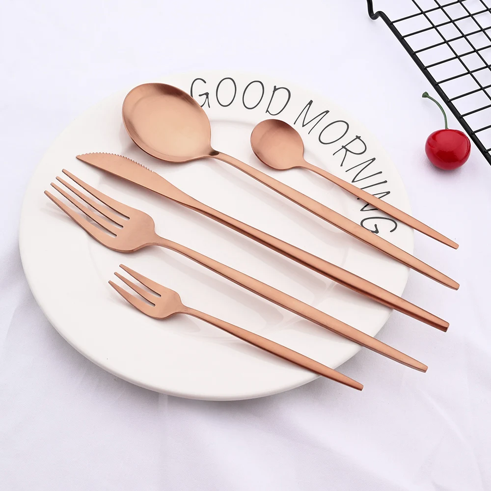 Rose Gold Matte Flatware Cutlery Set Sainless Steel Home Dinnerware Party Fork Spoon Dessert Knife Kitchen Dinner Tableware Set