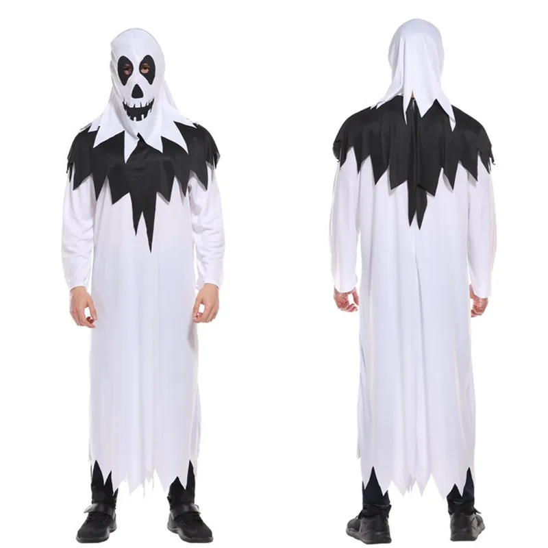 Homens Fantasma Branco Assustador Cosplay Adulto Halloween Inferno Diabo Demônio Trajes Carnaval Purim Parade Masquerade Discoteca Partido Vestido