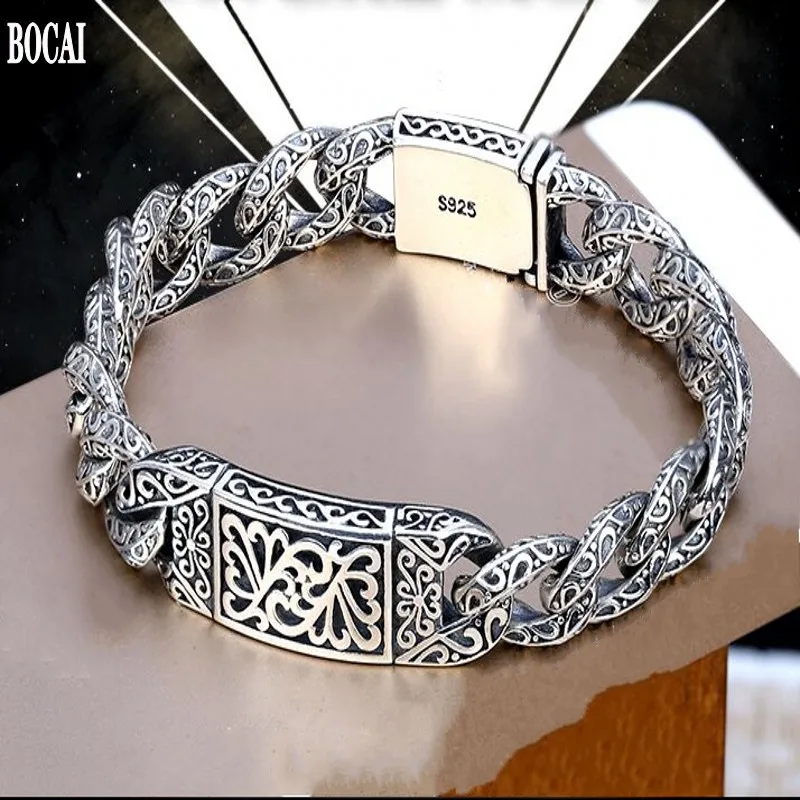 

100% real 925 Silver Couple Bracelet Old Vintage Auspicious Vine Latch Bracelet Domineering Personality 2021 Trendy Man Bracelet