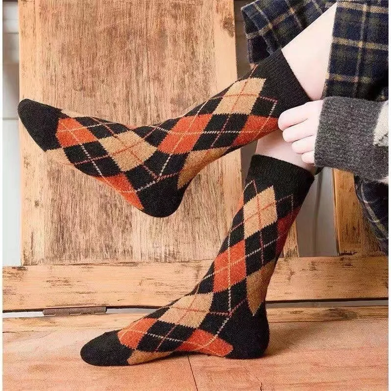 1pair merino wool Combed Cotton Fashion plaid check Man woman unisex Socks Harajuku thicken classic sox Happy Socks Funny Sokken