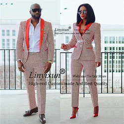 Fashion Plaid Mens Suit &Suit Women One Button Shawl Lapel Tuxedos Groomsmen Blazer 2 Pieces Sets (Jacket+Pants) Women Costume