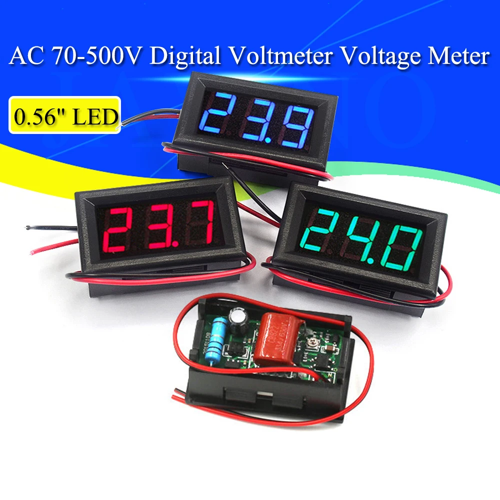 AC 70-500V 0.56" LED Digital Voltmeter Voltage Meter Volt Instrument Tool 2 Wires Red Green Blue Display 110V 220V DIY 0.56 Inch