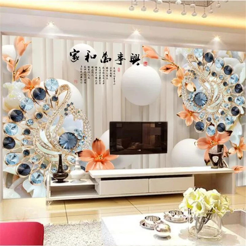 

beibehang Custom wallpaper 3d Chinese style home and everything jewellery peacock TV background wall 5d photo mural 8d wallpaper