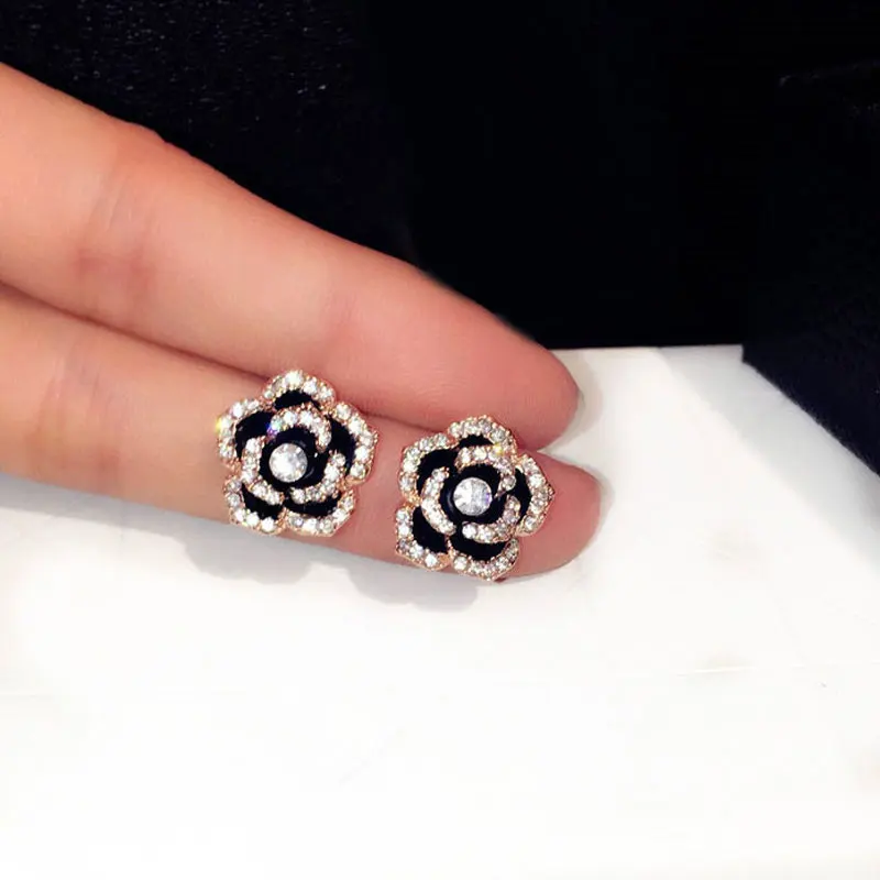 

Famous Brand Flowers Earrings Luxury Boucles d'oreille Jewelry Black Camellia Earring Women Fancy Earring
