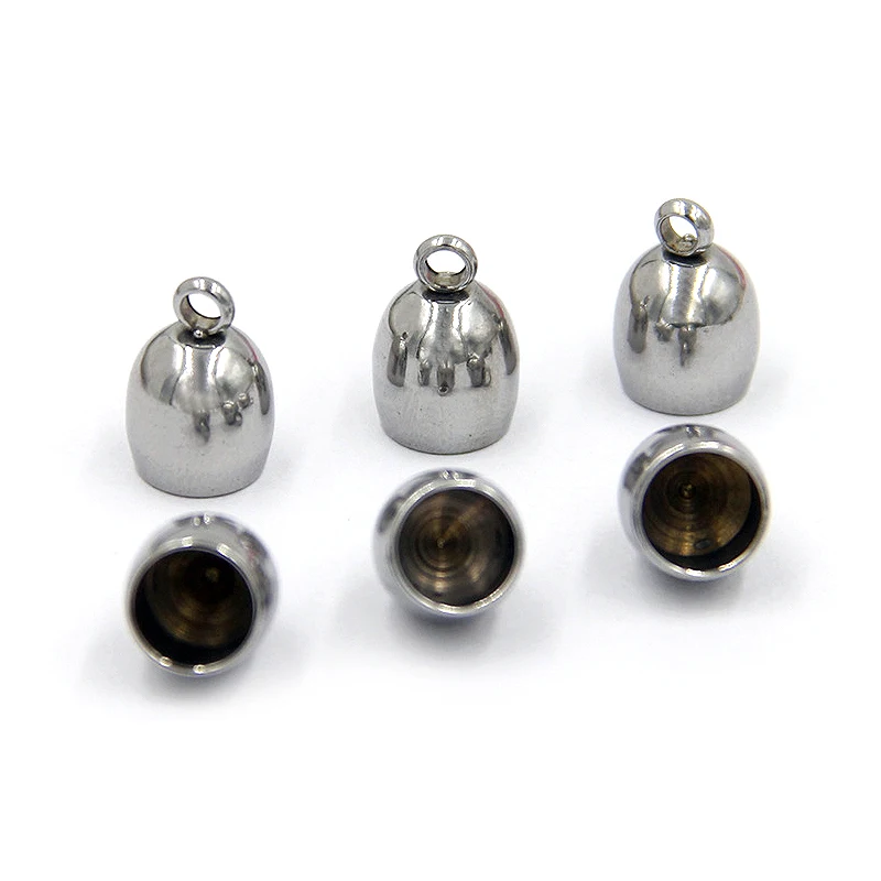 10pcs/lot  3/4/5/6/7mm Stainless Steel End Beads Caps Leather Cord Necklace Bracelet Silver Tone Tassel for Diy Jewelry Making
