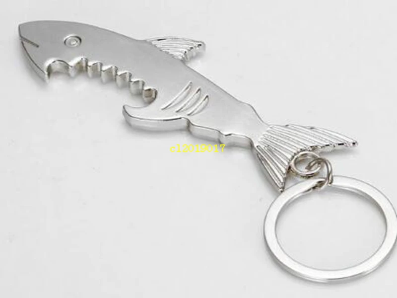 

Wholesale 300 pcs/lot portable creative shark shape bottle opener keychain keyring can opener