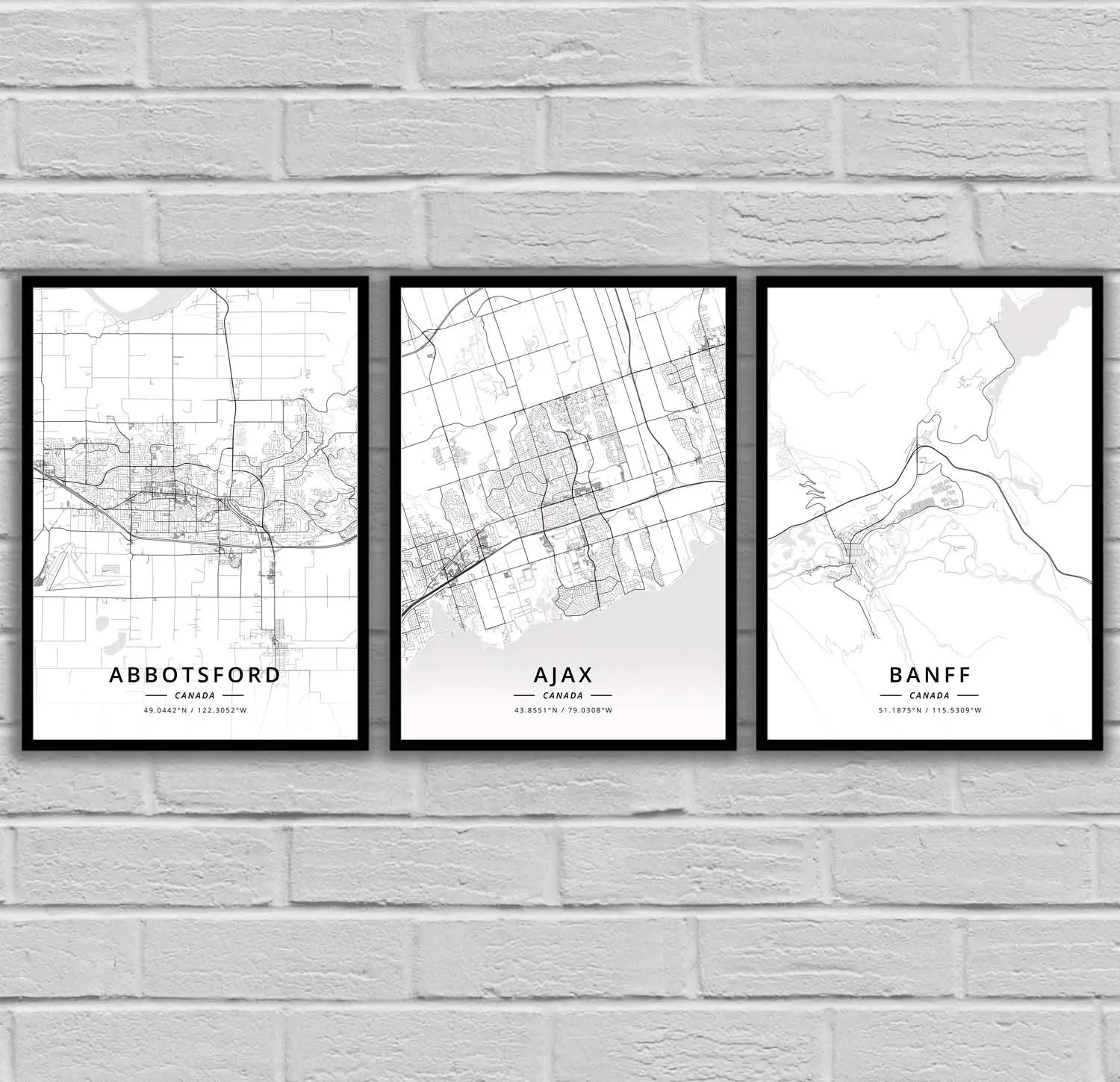 Abbotsford Ajax Banff Barrie Brampton Burlington Burnaby Calgary Cornwall Edmonton Fredericton Gran Canadá Mapa Póster