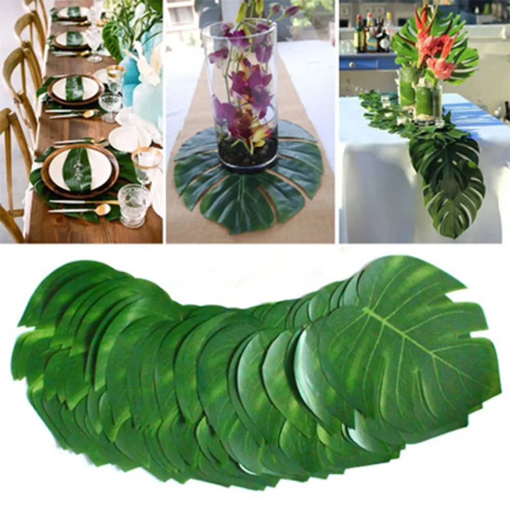 Set of 6pcs Fabric Artificial Palm Leaves Tropical Hawaiian Luau Party Jungle Beach Theme Party Table Decoration Decor