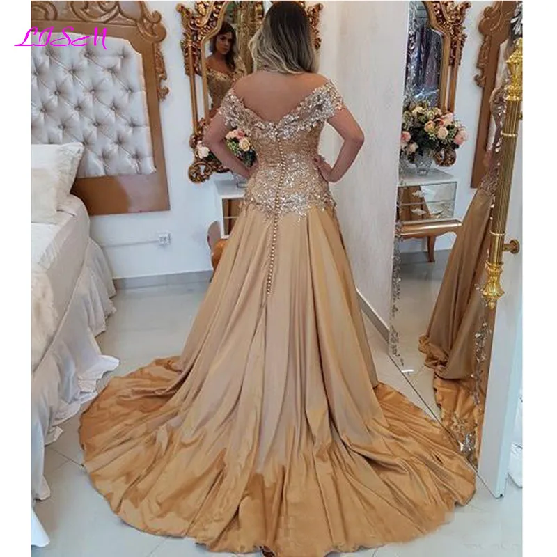 Vestido de noche largo de satén con Apliques de encaje sin hombros, elegante, para fiesta de graduación, para mujer