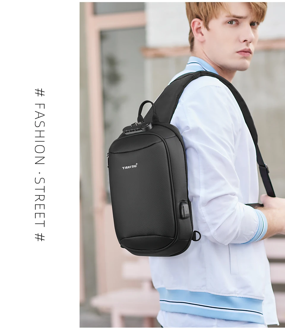 Tigernu Mode Männer Hohe Qualität Umhängetasche Spritzwassergeschützte Brust Tasche Anti-diebstahl USB Lade Casual Brust Tasche Männlichen Tasche – Detail 13