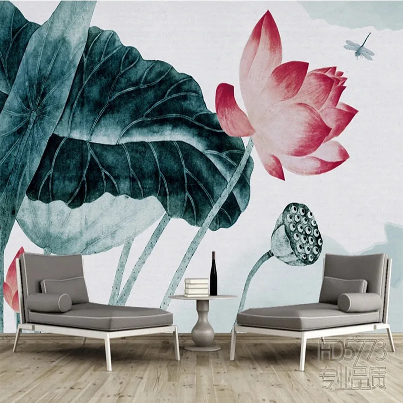 Custom Any Size Mural Wallpaper 3D Exquisite New Chinese Ink Lotus Leaf Sofa TV Background Wall Sticker Papel De Parede Painting