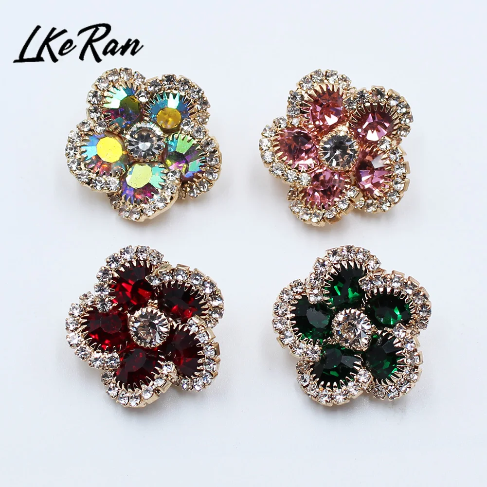 Fashion 5Pcs/lot 24MM Gold Flower Crystal Rhinestone Buttons  Wedding Crafts Decorative Metal Accessories For DIY Clothington