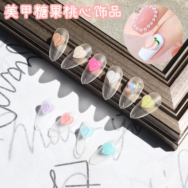 50PCS/Set Pf Resin Nail Art Peach Crooked Heart Flat Peach Heart Ornaments 3D Cute Style DIY Nail Art Ornaments