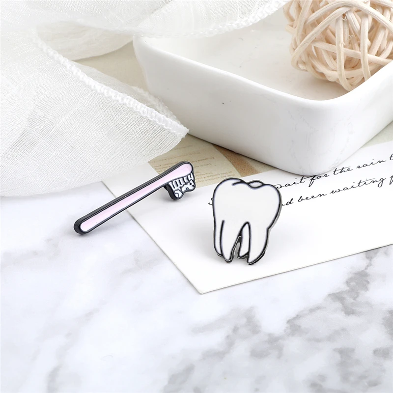 Protect Tooth Brooches Lovely Toothbrush Teeth Enamel Pins Denim Lapel Pin Cartoon Badge Fashion Jewelry Gifts For Kids Children