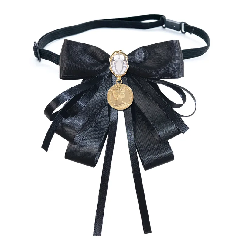 New Retro Ribbon Bow Necktie Black Fabric Bow Tie Brooches Pins British Style Beauty Head Shirt Collar Jewelry Accessories