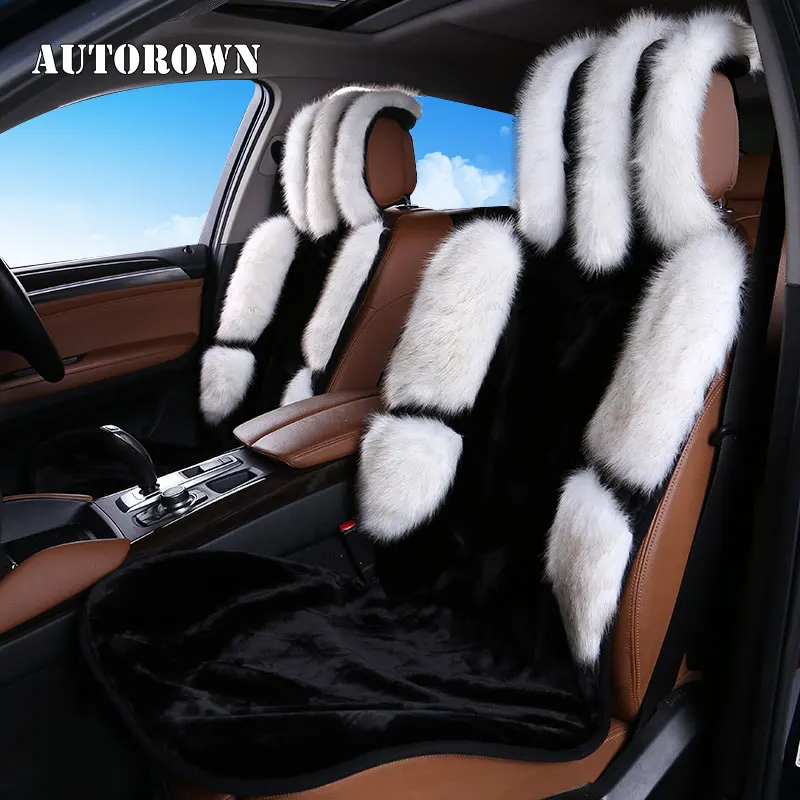 AUTOROWN Warm Car Seat Cover Faux Fox Fur Decoration Protector Universal Size Interior Decoration Four Seasons Auto Seat Cushion