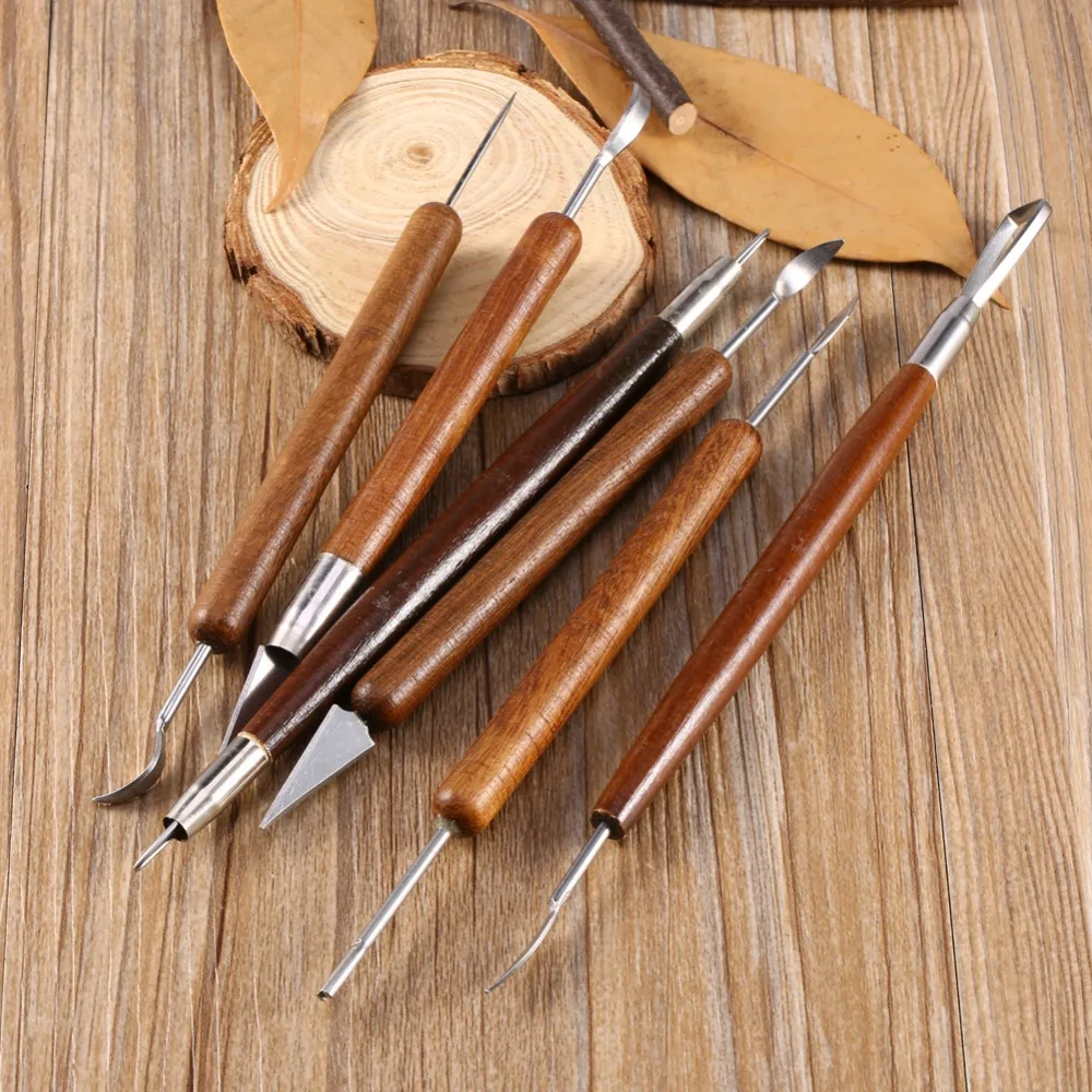 Herramientas de tallado de arcilla afilada, moldeadores de cerámica con mango de madera, herramientas de tallado de escultura de arcilla, 6 piezas por juego