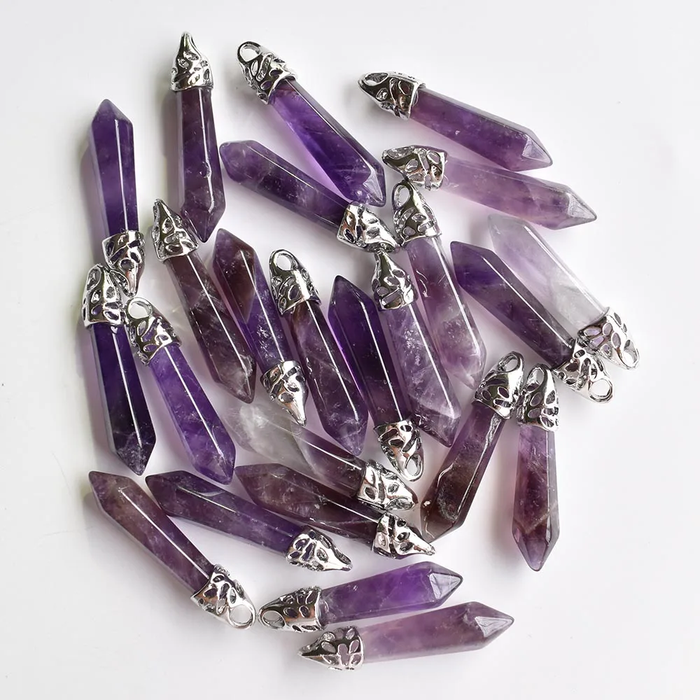 2022 Modische, hochwertige Anhänger aus natürlichem Amethyst, Lapislazuli und Tigerauge, 10x32mm, für die Schmuckherstellung, 24 Stück – Detail 3