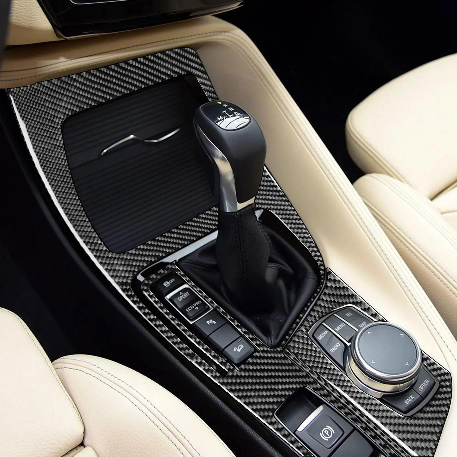 For BMW X1 F48 X2 F39 2018-2021 Real Carbon Fiber Sticker Radio CD Outlet Shift Lift Panel Car inside decorative Accessories