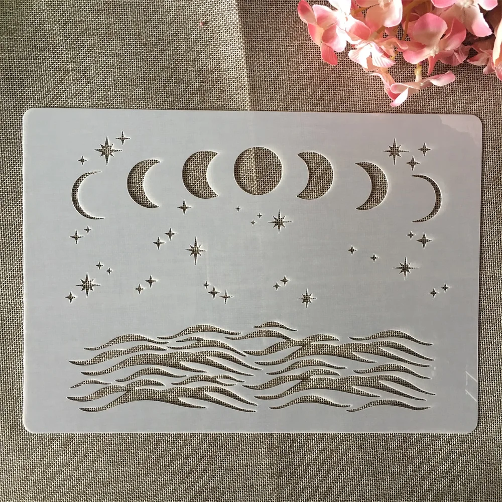 A4 29cm Phase of The Moon Mountain DIY Layering Stencils Wall Painting Scrapbook Coloring Embossing Album Decorative Template