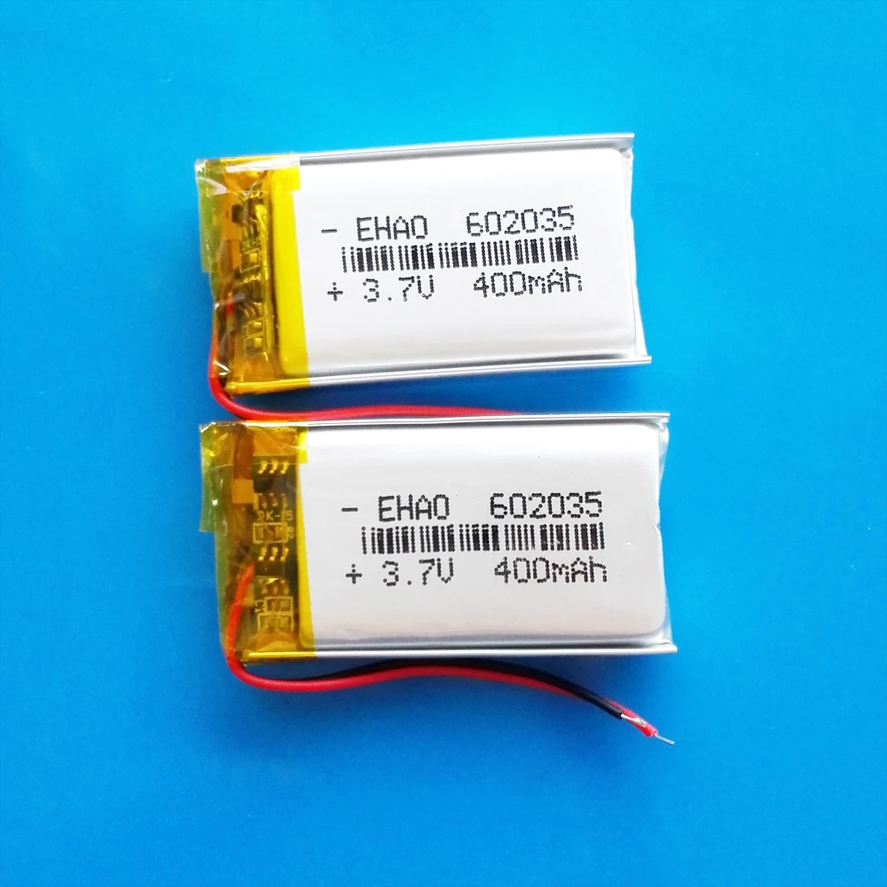 3.7V 400mAh Polymer Lithium Lipo Rechargeable Battery 602035 Customized Wholesale For Bluetooth Speaker Smart Watch GPS MP3