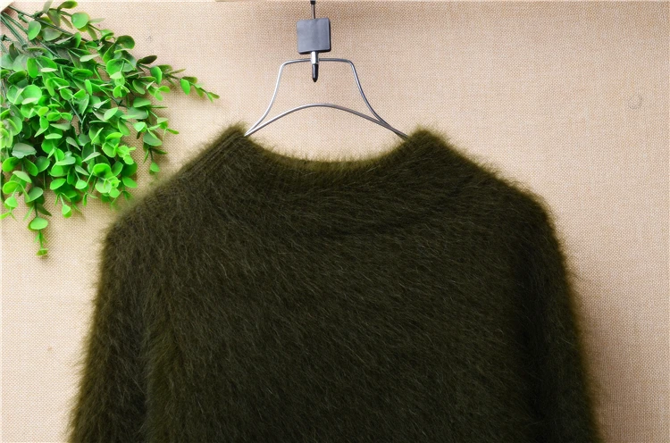 ladies women winter thick warm hairy plush mink cashmere knitted o-neck long sleeves loose pullover angora fur jumper sweater