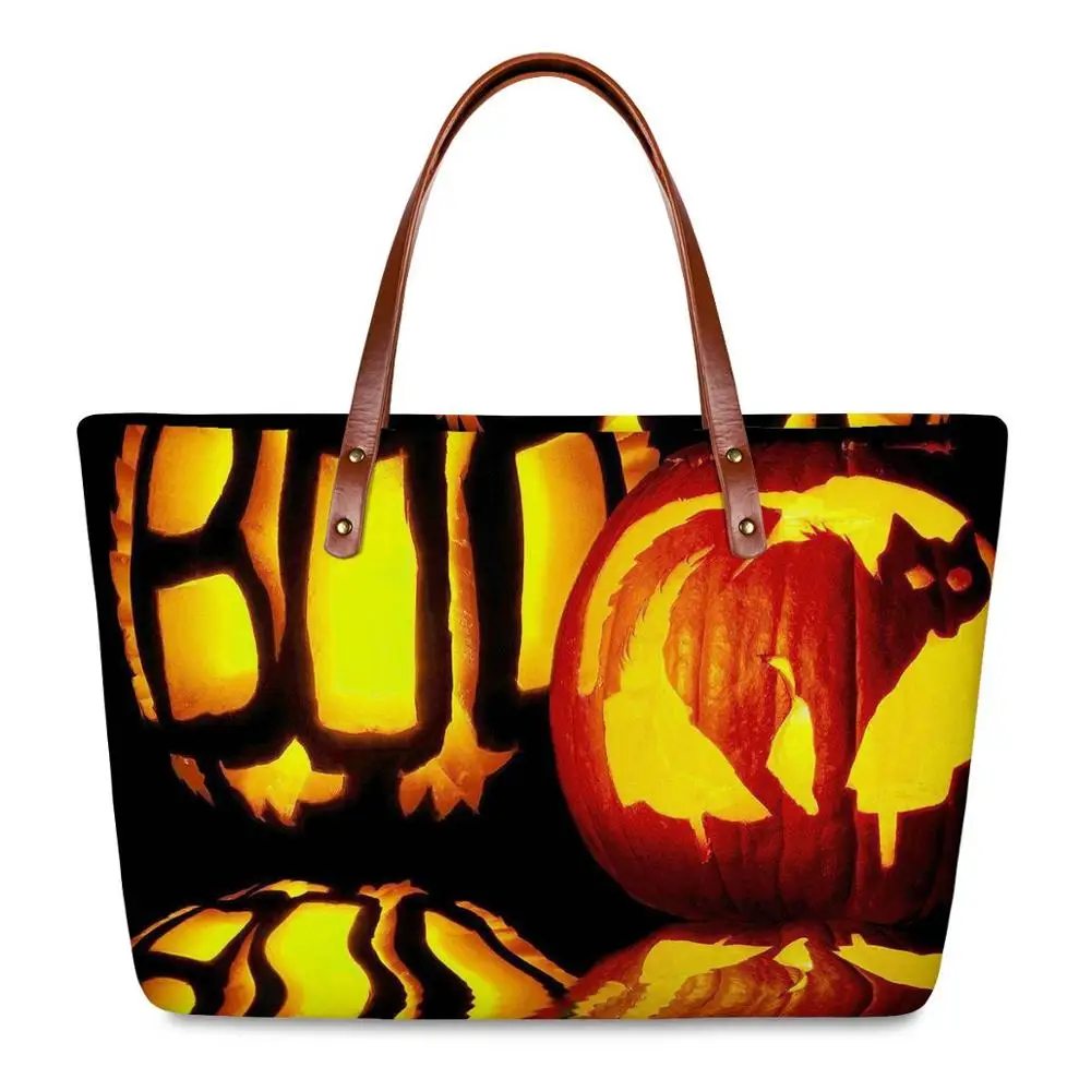 

ELVISWORDS Lady Luxury Handbags Halloween Pumpkin Printed Shoulder Bags For Women Party Totes Bags Girl Handbag Customize Bolsos