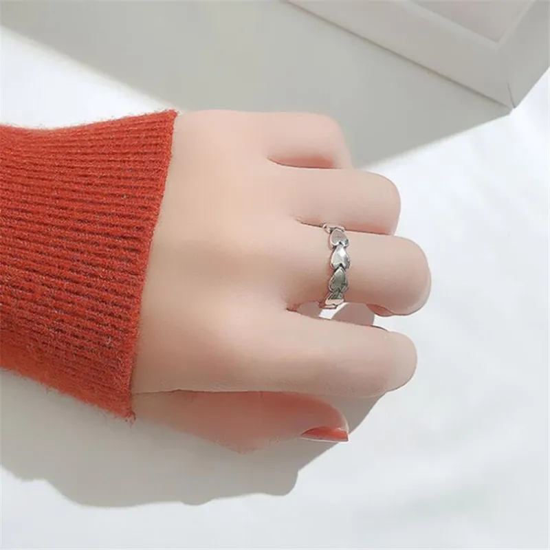 Simple Personality Ins Glossy Love 925 Sterling Silver Jewelry Sweet Heart With Heart Exquisite Popular Opening Rings TYB435