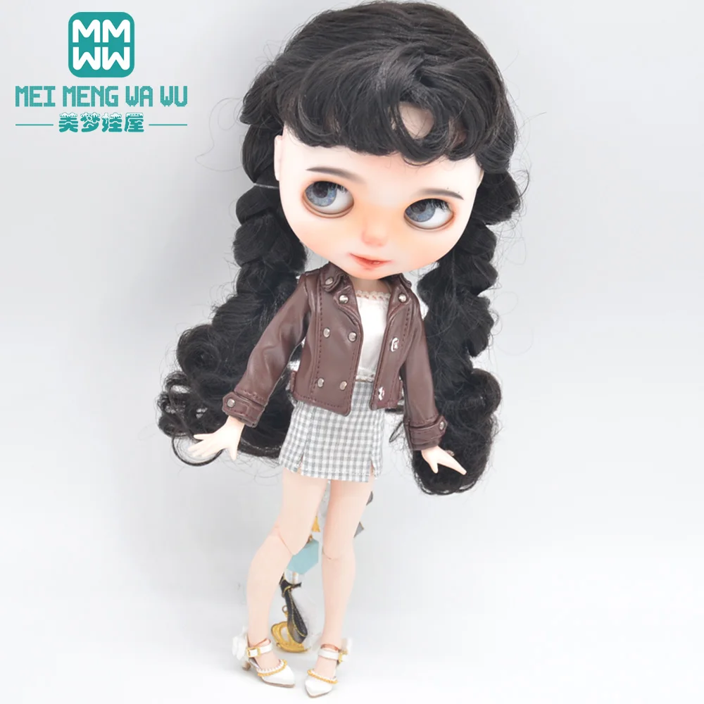 Fits 30cm Blyth Doll Clothes Fashion leather jacket miniskirt