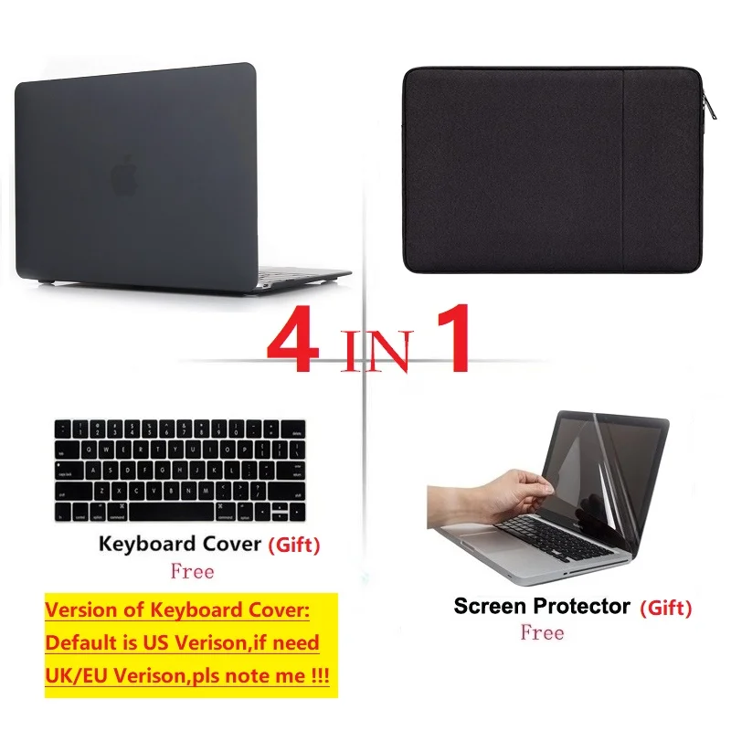 

4 in1 Laptop Hard Shell Case Bag Keyboard Cover Screen Protector For Apple Macbook Pro Retina Touch Bar Air 11 12 13 15 16 lnch