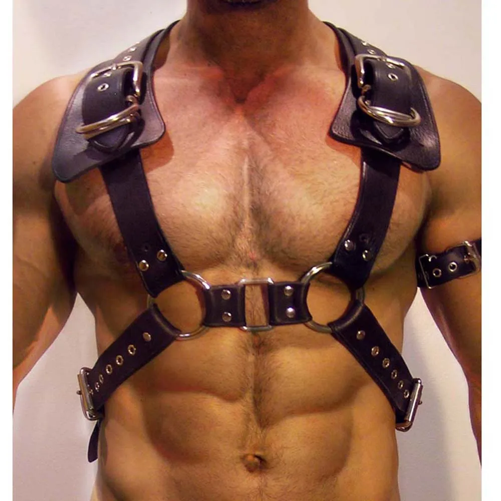 Gay PU Leather Body Harness Erotic Men Bdsm Bondage Sexy Lingerie Club Shoulder Straps Cosplay Costumes Gothic Belt Fetish Wear