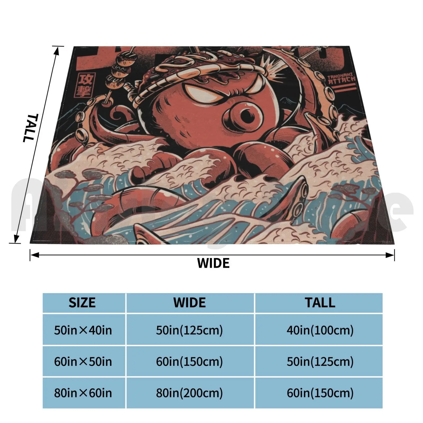 Takoyaki Attack Black Version Blanket Fashion Custom Monsters Food Takoyaki Great Wave Off Kanagawa Retro