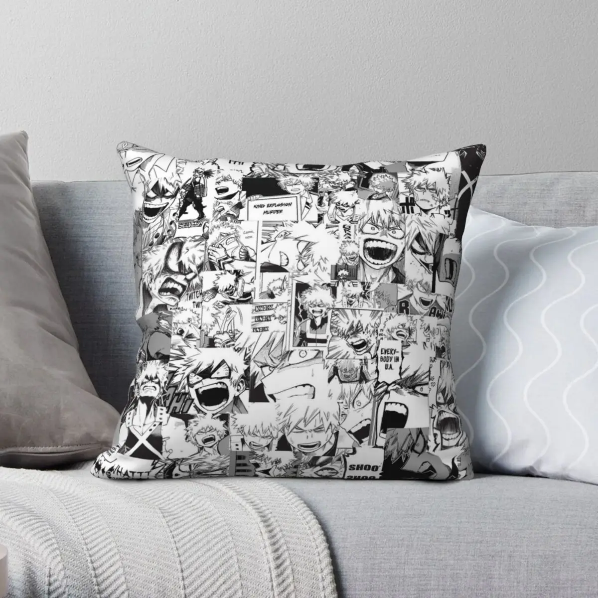 

Angry Bakugou Katsuki Collage Square Pillowcase Polyester Linen Velvet Zip Decor Sofa Seater Cushion Case 45x45