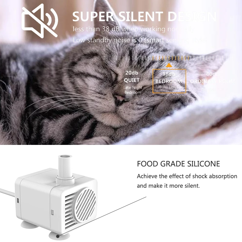 Water Pump Cats Dog Drinking Fountain Bowl Brushless Submersible pump Auto Drinker Accessories For Xiaomi Cat Drink Pump LED