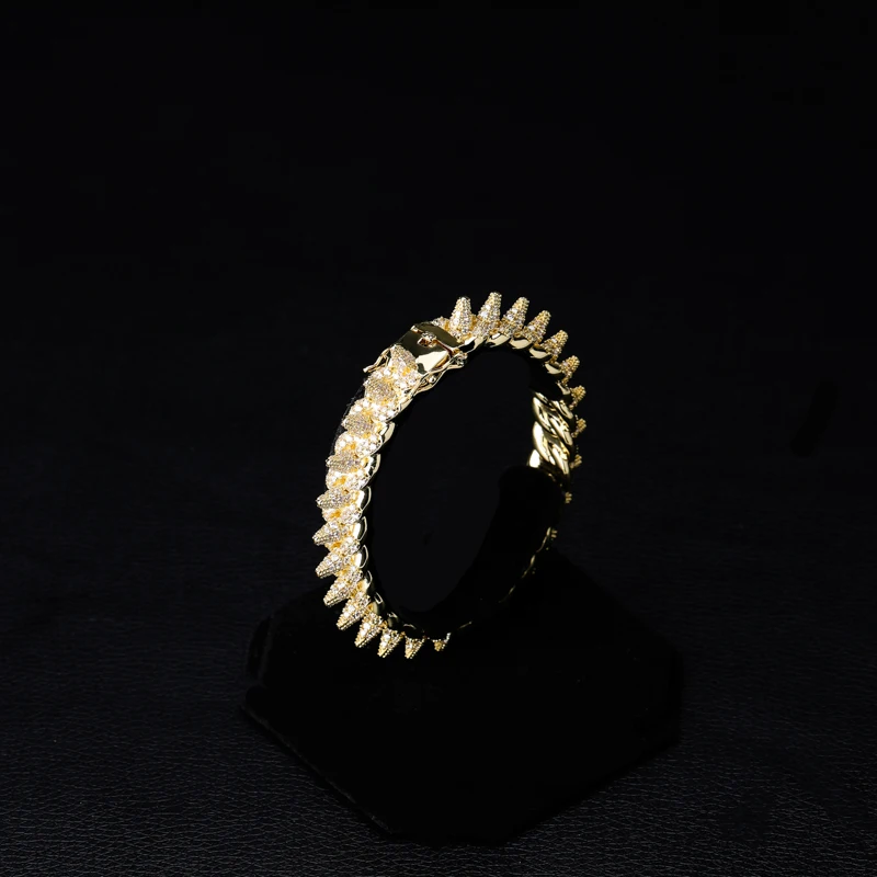 TOPGRILLZ New Spikes Rivet Bracelets Luxury Iced Out Bling Cubic Zircon Bangles Round Cuban Link Hip Hop Jewelry For Men