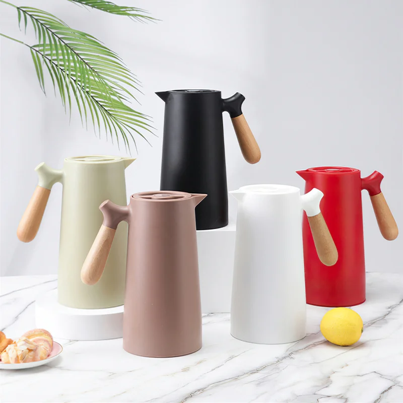 Thermal Flask European Solid Wood Handle Black Green 1L Insulation Kettle Glass Liner Household Kitchen Supplies Thermos Bottle