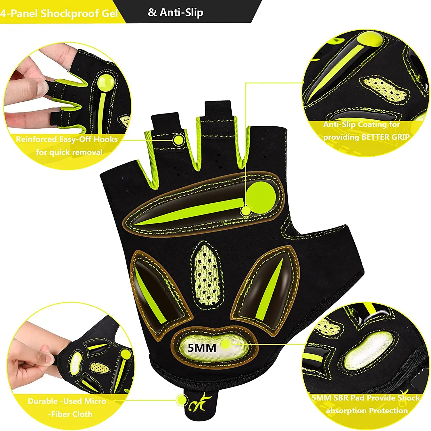 BIKINGMOREOK Cycling Gloves Half Finger Bike Gloves 5MM Liquid Gel Pads Bicycle Gloves Shock-Absorbing Mountain Bike Gloves