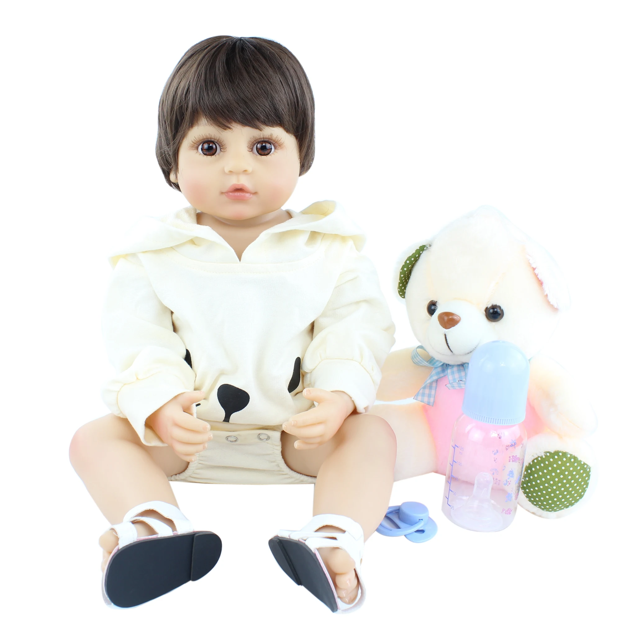 55CM Full Body Silicone Reborn Baby Boy Doll For Girl 22 Inch Bebe Boneca With Bear Kid Birthday Gift Play House Dress Up Toy