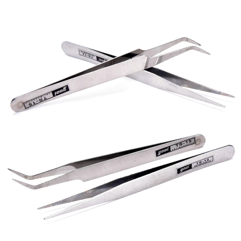 N05 Stainless Steel Tweezers Pointed Elbow 12.5CM Micro Landscape Fleshy Tweezers 1MM Bulk High Quality and 2 pcs