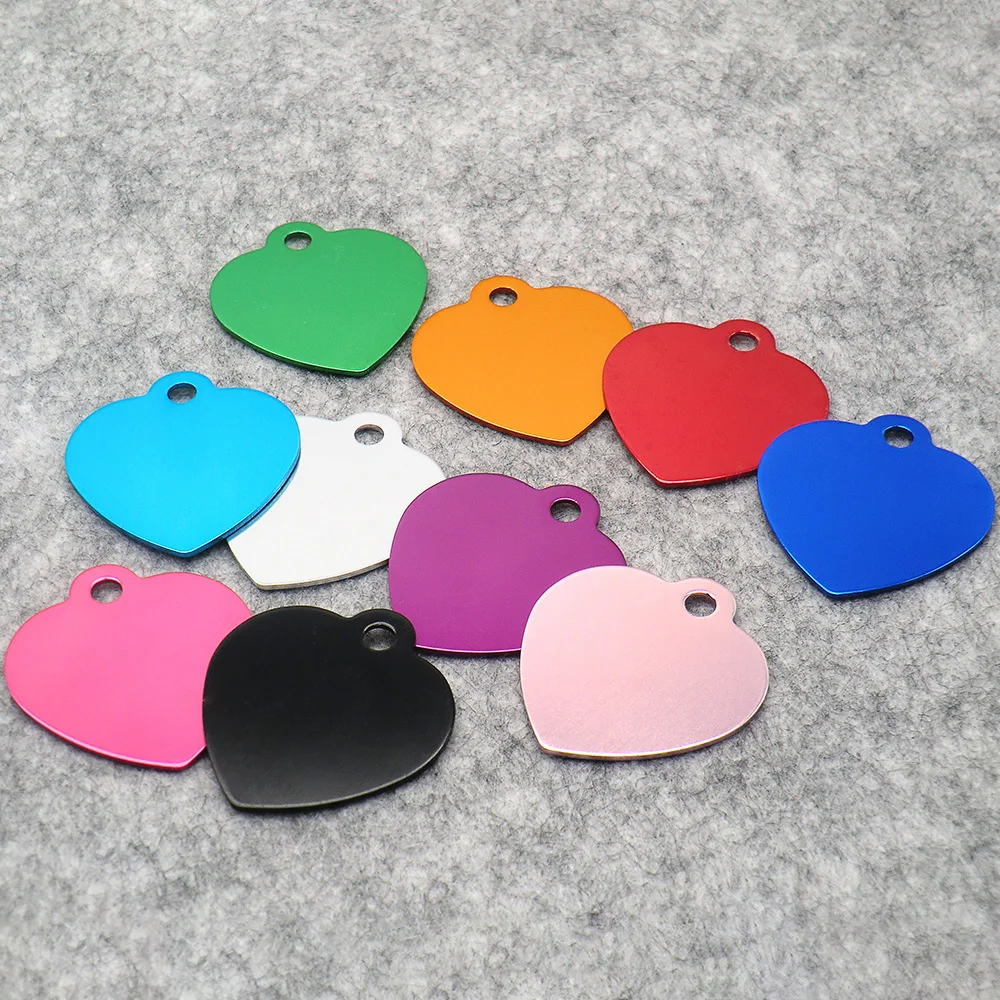 Wholesale 100Pcs Dog Id Tag Heart Shaped Pet Aluminum Alloy Colorful Animal Anti-Lost Accessories Cat Identification Nameplate