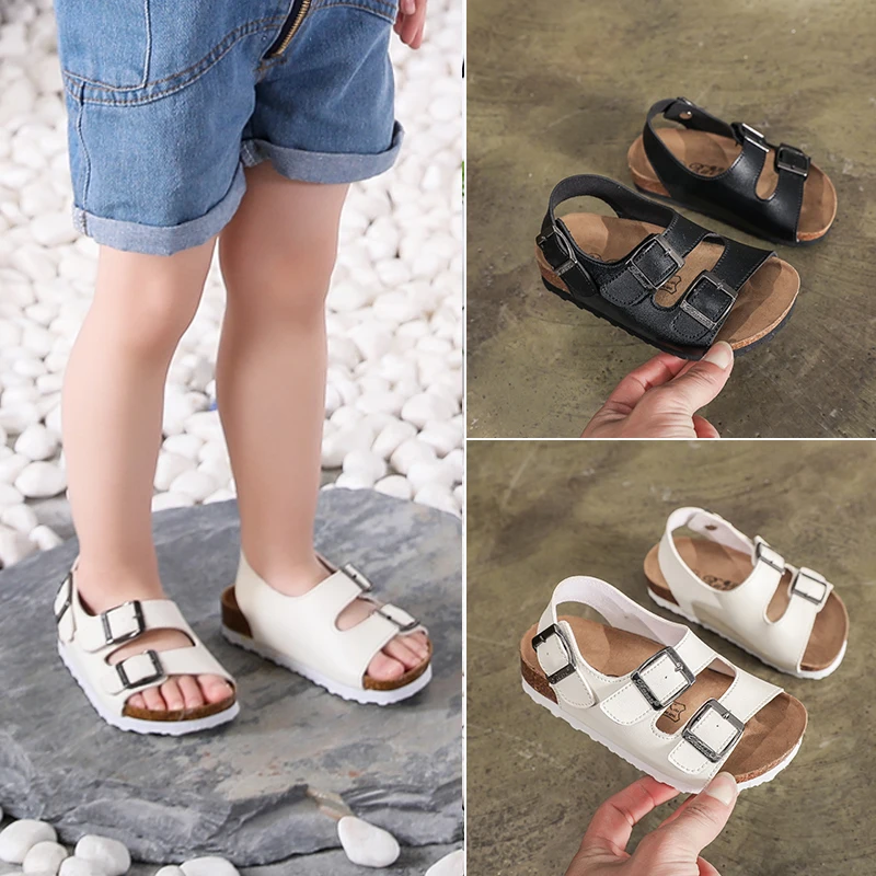 2023 Summer New Kids Beach Sandals for Boys Cork Sandals Non-slip Soft Leather Girls Sport Sandal Outdoor Fashion Children Shoes