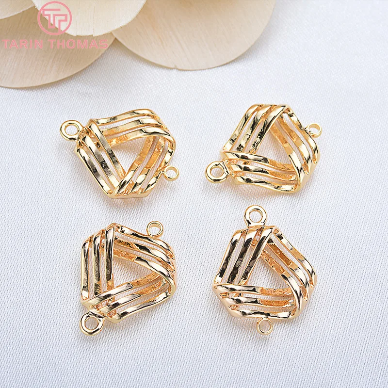 (1892) 6PCS 14x19MM 24K Gold Color Brass 2 Holes Triangle Connector Charms Pendants High Quality DIY Jewelry Making Findings