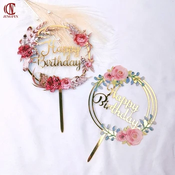Rose Gold Verjaardagsfeestje Taart Decoreren Gereedschappen Gelukkige Verjaardag Meisje Jongen Acryl Cake Topper Baby Douche Dessert Accessoires Gereedschappen