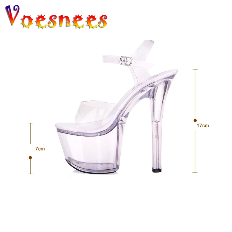 2021 Crystal Sandals High Heels Ultra-high Heel 7-20CM Transparent  Women Shoes Model Fitness Contest large Size Catwalk Shoes