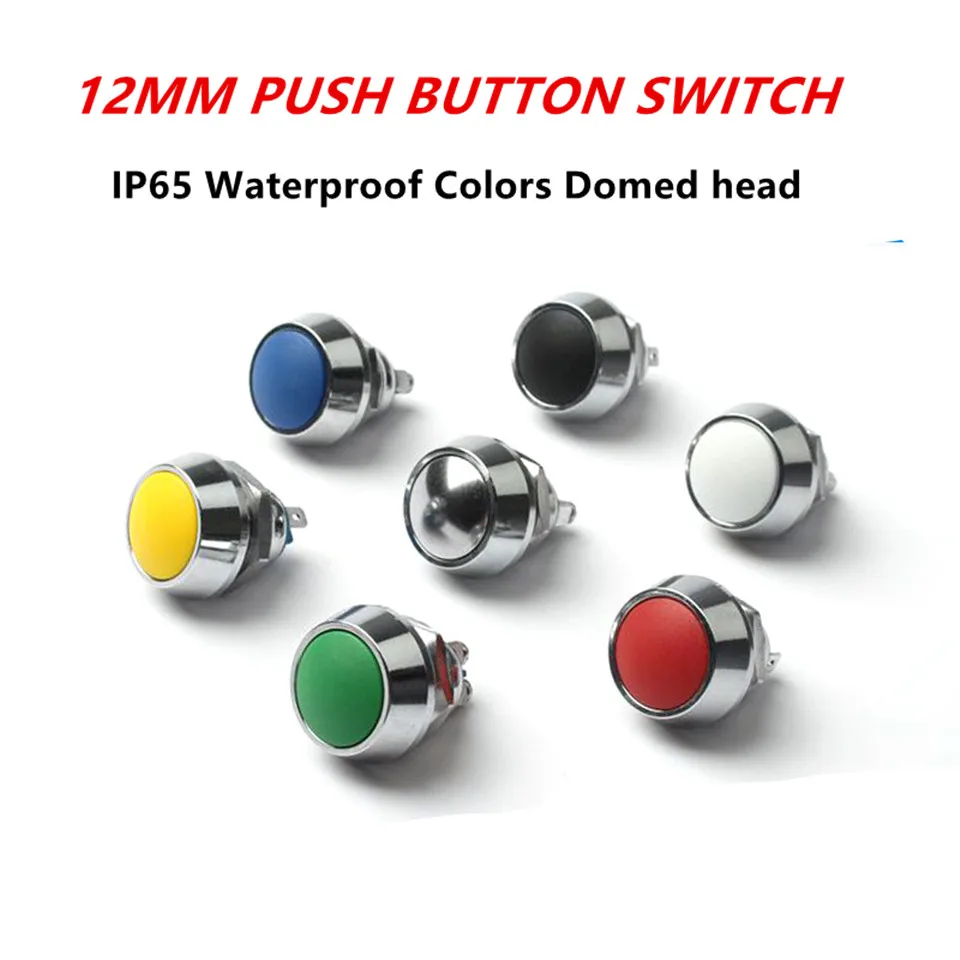 

12mm IP65 Waterproof Momentary Colors1NO Domed Micro Switch Metal Push Button Switch Pin feet/Screw Terminal