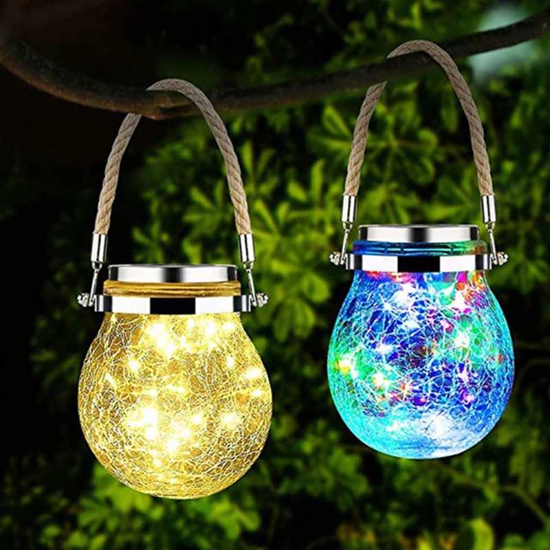 LED Solar Lamp Ball Crack Solar Powered Outdoor Waterproof Hang Lights Villa Garden Decoration Atmosphere Sunlight Light