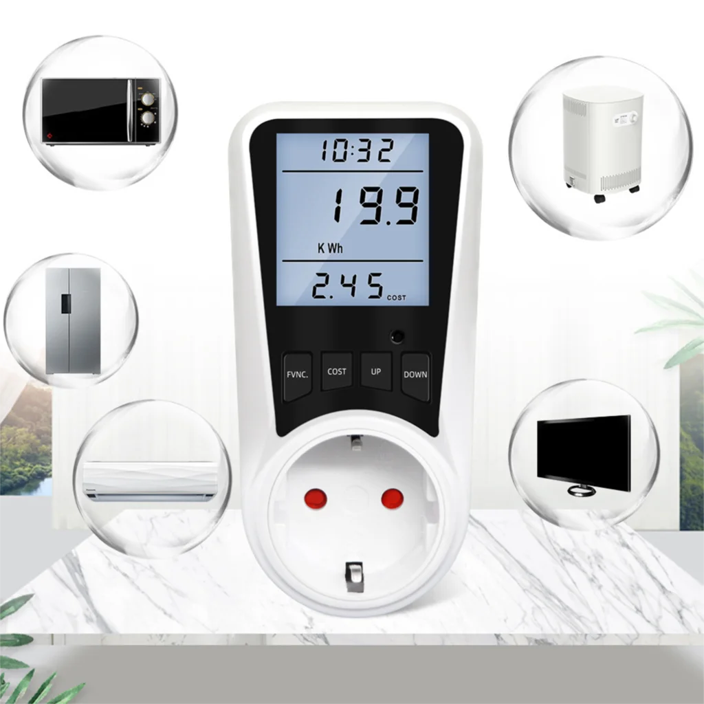 AC Digital Wattmeter  Power Meter LCD Energy Meter Power Monitor EU Plug Socket Power Kilowatt Wattage Voltage meter 220V llight