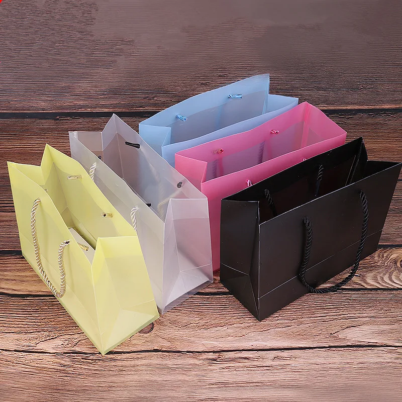 100pcs/lot 5 Colors Frosted PVC plastic gift bags with handle waterproof transparent PVC bag clear handbag party favors bag