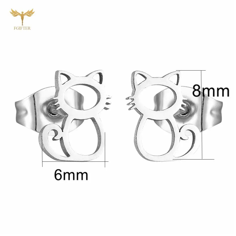 Lovely Animal Earrings Set Cat Stud Earrings Stainless Steel Hollow Design Simple Fashion Jewelry Girl Gift