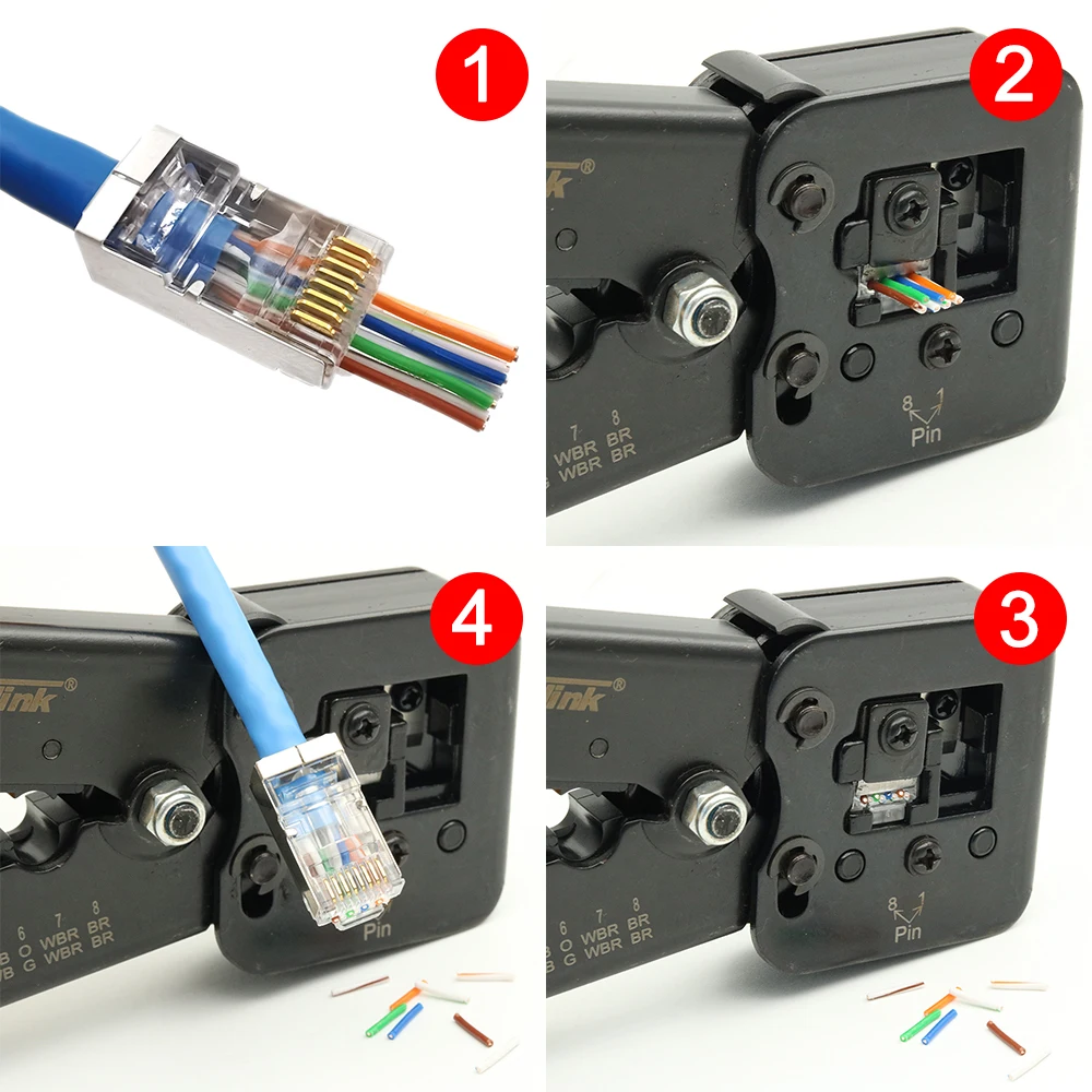 Imagem -06 - Xintylink 500 1000 Pcs Conector Rj45 rj Rg45 Plugue Cat5 Cat5e Cat6 Termina Rede s Ftp Stp Cat Ethernet Cabo Blindado Jack Lan